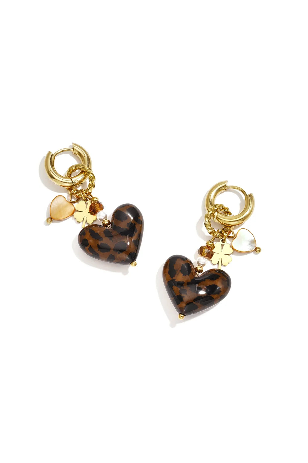 Oorbellen 'beaded hearts leopard'