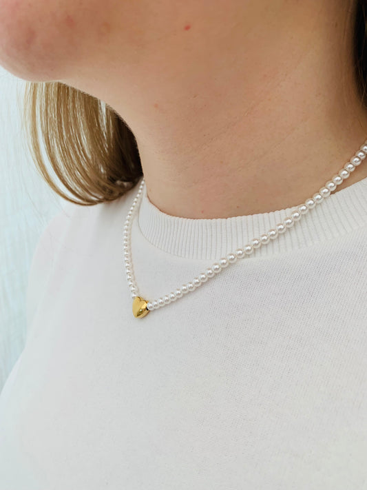 Ketting 'golden heart & pearls'