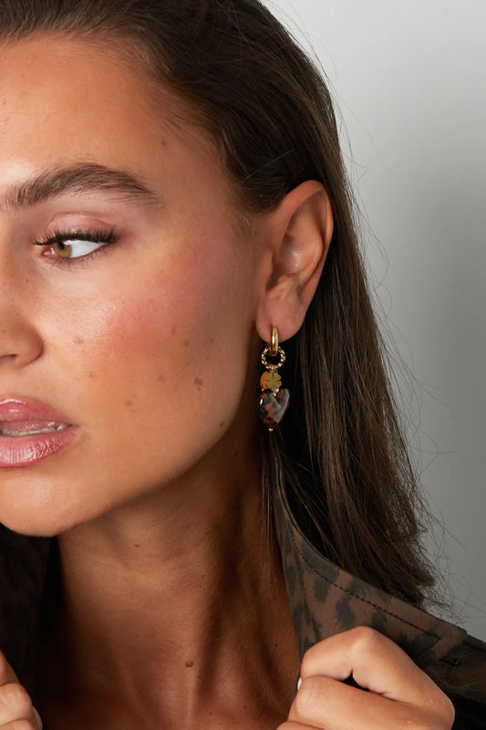 Oorbellen 'beaded hearts leopard'