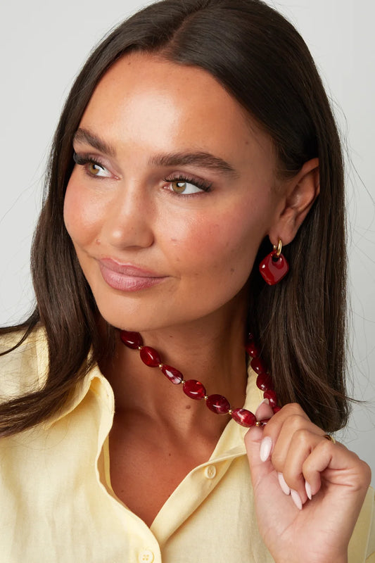 Oorbellen 'wine red pearl'